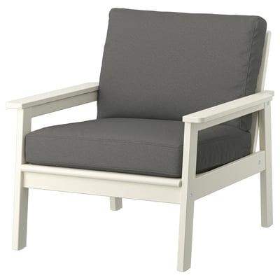 BONDHOLMEN chair, gray cushions, white wood frame, outdoor.