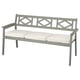 BONDHOLMEN bench in grey eucalyptus wood with white cushions.