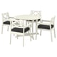 Option: BONDHOLMEN: white outdoor dining set with round table and four cushioned chairs, clean design.