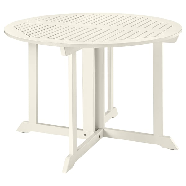 BONDHOLMEN outdoor table, white, round, acacia wood, slatted top.