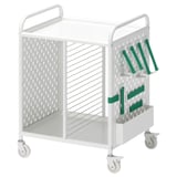 BRÄNNBOLL white rolling storage unit, holds gaming gear, elastic straps for organization, ventilated sides prevent overheating.
