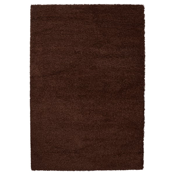 BREVBÄRARE brown shaggy area rug, rectangular with soft pile, made from polypropylene.
