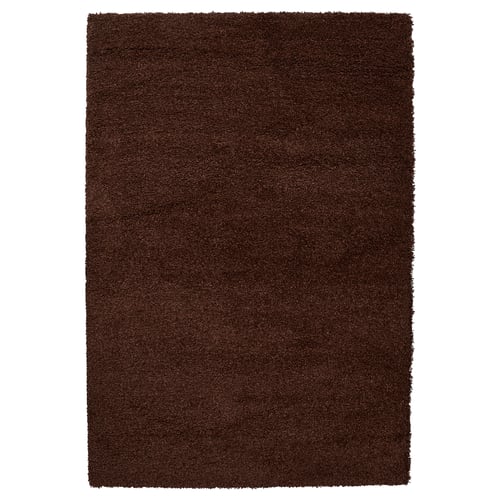 BREVBÄRARE brown shaggy area rug, rectangular with soft pile, made from polypropylene.