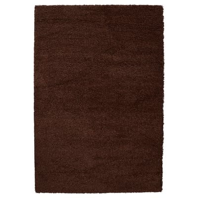 BREVBÄRARE brown shaggy area rug, rectangular with soft pile, made from polypropylene.