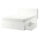 White BRIMNES bedframe with storage drawers and headboard.