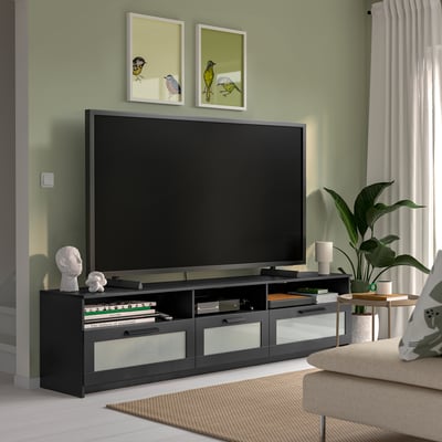 BRIMNES TV bench, black, 216x41x54 cm