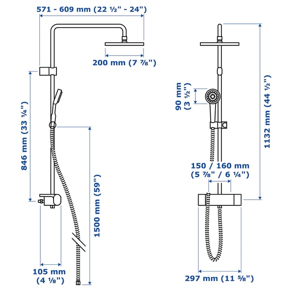 Illustration with measurements for the product: BROGRUND.