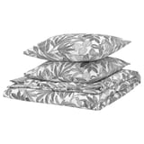 Grey floral duvet set. Recycled poly/viscose, square pattern.