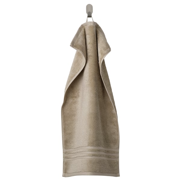 BROKGLIM towel, beige, hanging, 100% organic cotton, thick, textured border.