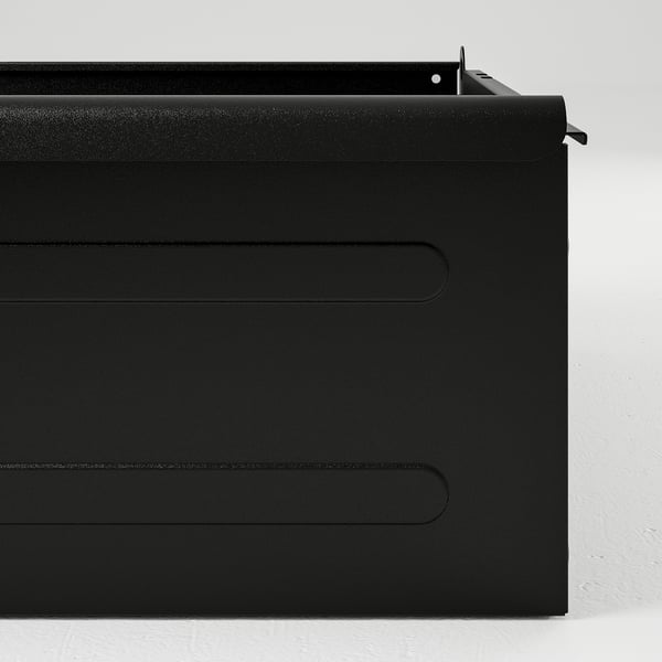 Black metal drawer, sleek design, sturdy and clean, ideal for organized storage.