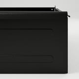Black metal drawer, sleek design, sturdy and clean, ideal for organized storage.