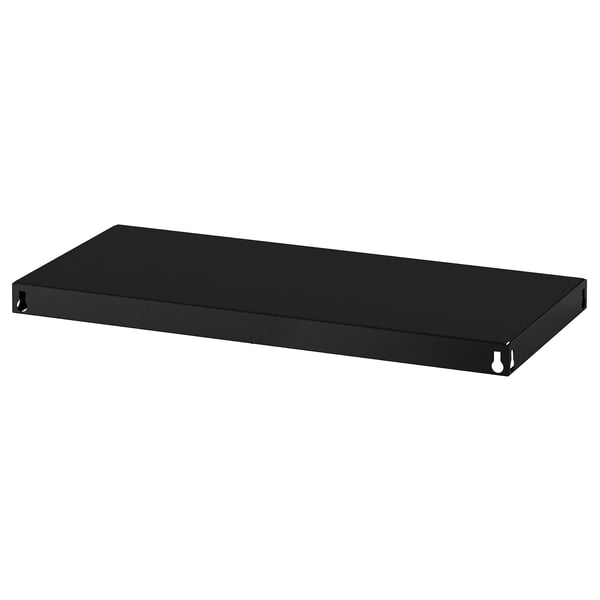 Black BROR shelf, rectangular, strong metal, simple design, no items.