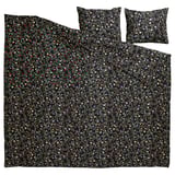 BRUDKRUSBÄR: black duvet set with floral print, 100% organic cotton, rectangular with pillows.
