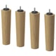 Four wooden legs with black inserts and screws, in natural finish.
