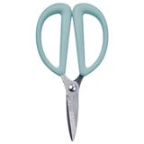 BRYTBÖNA teal herb scissors, stainless steel blades, plastic handles, ergonomic design.