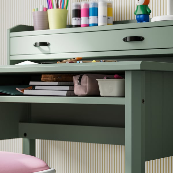 BRYTNING Desk with add-on unit, green, 85x53 cm