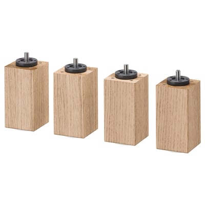 Four BURFJORD wooden furniture legs in natural finish with metal fittings.