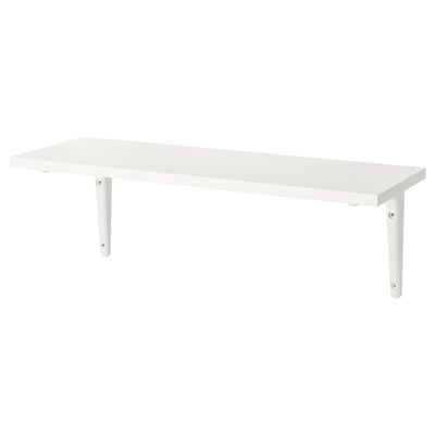 A white BURHULT wall shelf with metal brackets.