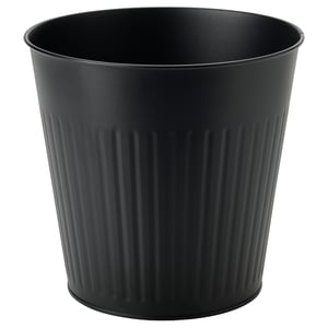 Black galvanised steel planter with vertical ridges, modern design for indoor or outdoor plants.