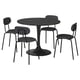 DOCKSTA black round dining table & 4 chairs, modern, metal legs, padded seats.