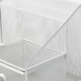 White mesh desk organizer with multiple compartments, sturdy metal construction.