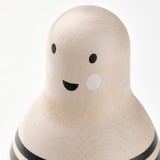 Wooden figurine, black accents, smooth finish.