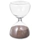 Option: Clear glass hourglass with brown sand, modern design, reliable timekeeper, decorative home accessory.