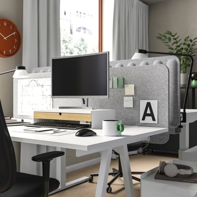 EILIF Screen for desk, grey, 140x48 cm