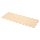 Flat light wood shelf, EKBACKEN, rectangular with beveled edges.