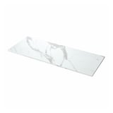 EKBACKEN white marble-patterned rectangular kitchen countertop with rounded edges.