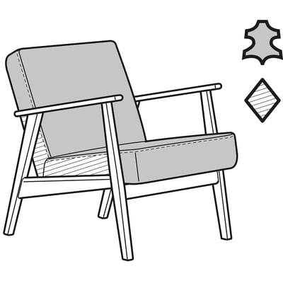 Grey EKENÄSET chair, leather/polyester, modern design, small.