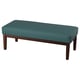 EKENÄSET bench, teal cushion, wooden legs, vintage design.