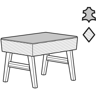 EKENÄSET coffee table: rectangular, grey leather top, angled legs.