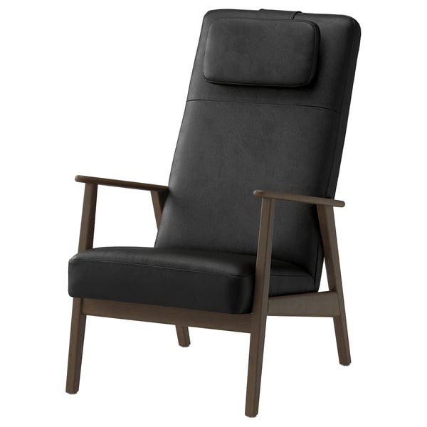 EKENÄSET High-back armchair, walnut effect/Grann/Bomstad black