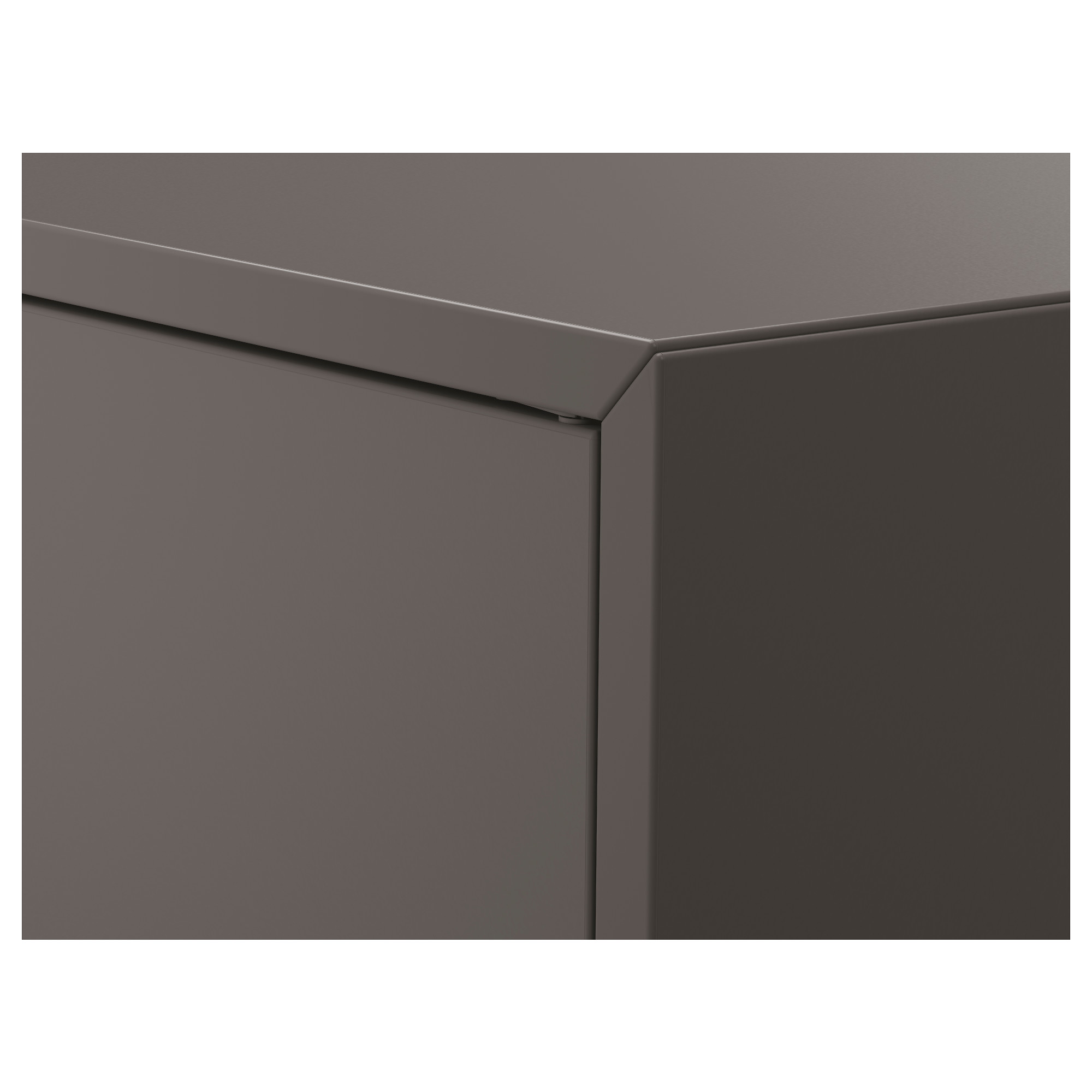 Close-up of a modern, dark gray cabinet corner in high-quality furniture.