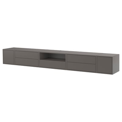 EKET: modern gray wall-mounted storage with open and closed sections, sleek design.