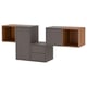 Three-piece storage set: two gray boxes, one wood-toned open shelf, wall-mounted, modular design.