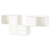 Three-piece white wall-mounted storage set, featuring mix of open and closed cabinets with sleek, minimalist design.