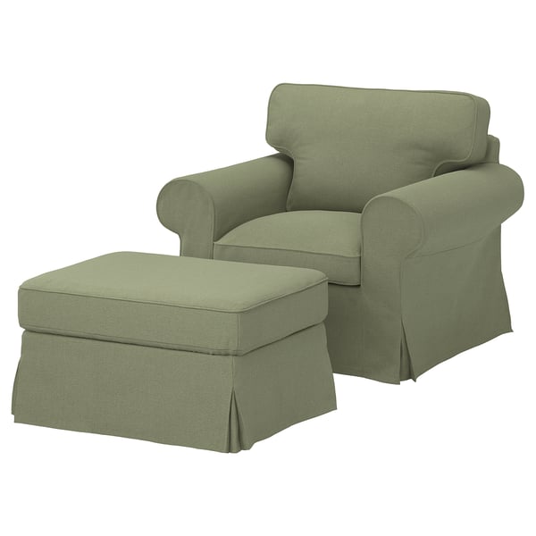 EKTORP Armchair and footstool, Naggen grey-green
