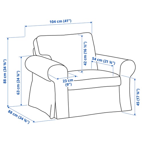 Illustration with measurements for the product: EKTORP.