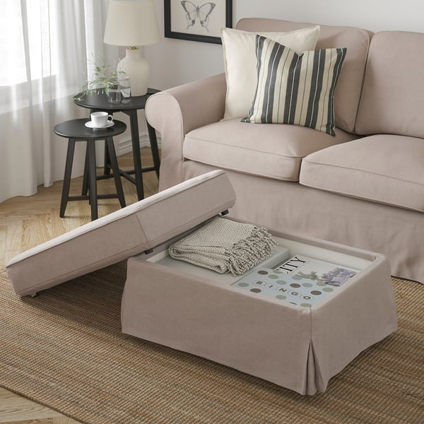 EKTORP Footstool with storage, Tallmyra beige