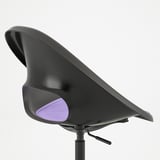 Modern black office chair with purple accents, sleek design, and sturdy base.