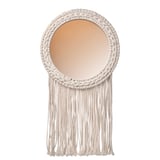 ENERGISKOG circular mirror, white, woven rope, fringed, craft-inspired wall decor.