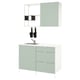 Option: Modern kitchen unit, light green, with drawers, sink, and open shelves. Wall-mounted and compact design.