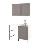 ENHET laundry set, grey. Single sink, white counter, cabinet below, towel rack.