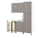 ENHET grey laundry unit: 2 cabinets, sink, counter, laundry bags, chrome tap.