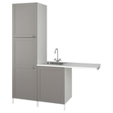 Gray ENHET laundry cabinet combo, featuring sink, shelves, and hanging space.