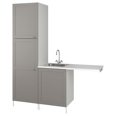 Gray ENHET laundry cabinet combo, featuring sink, shelves, and hanging space.