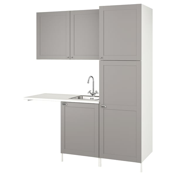 IKEA ENHET grey laundry storage & sink unit with cabinets.