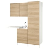 Modern light wood kitchenette, featuring sink, counter, and storage. Sleek, functional, and stylish with clean lines.